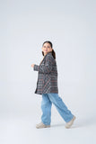 Girls' Grey Checkered Felt Coat