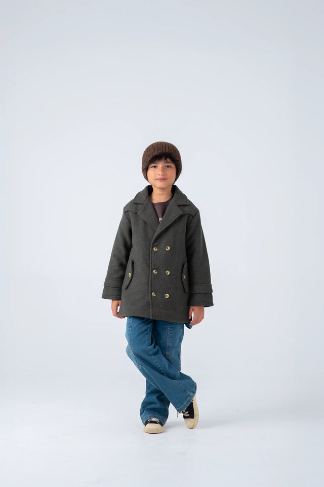 Boys Chic Olive Felt Coat