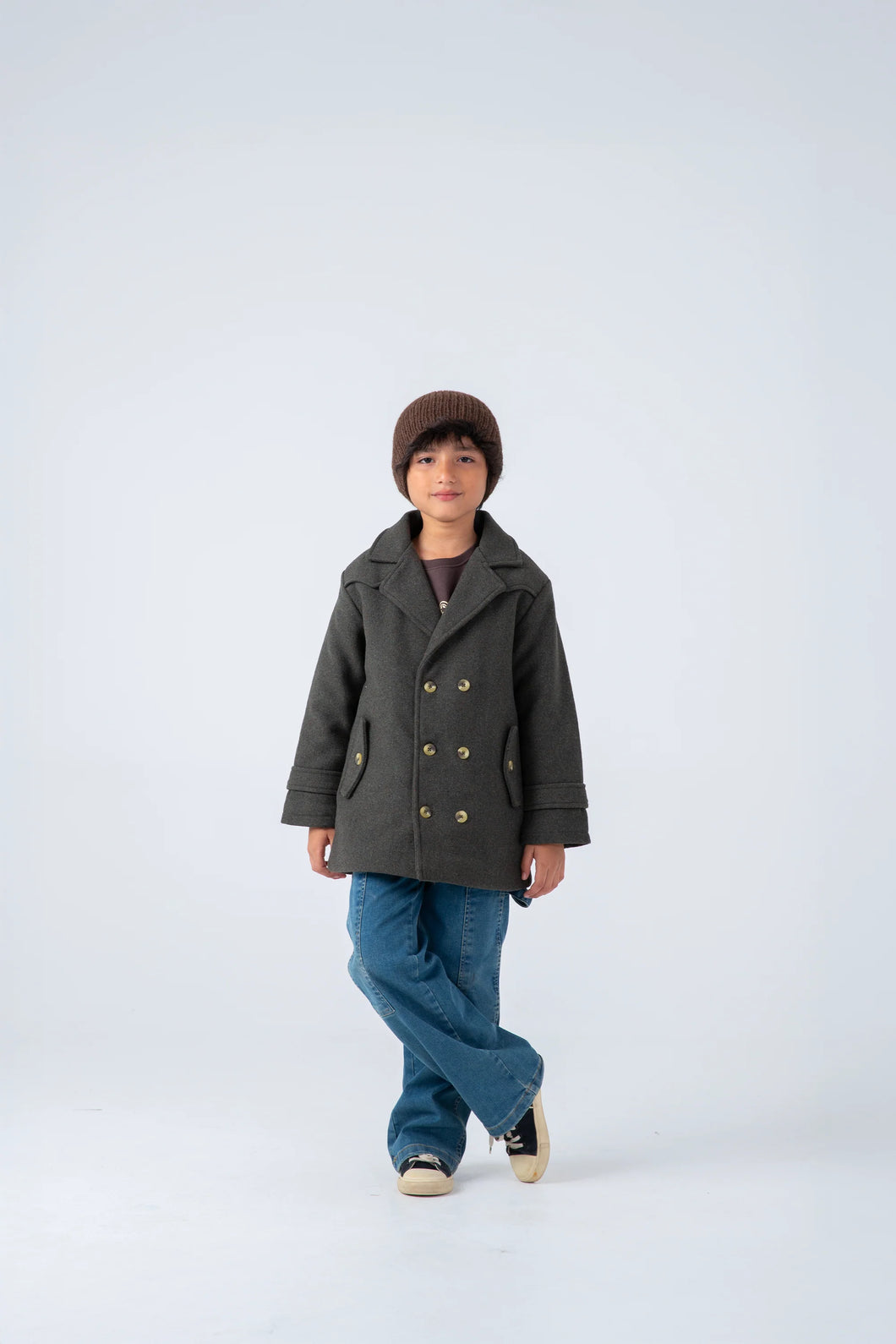 Boys Chic Olive Felt Coat