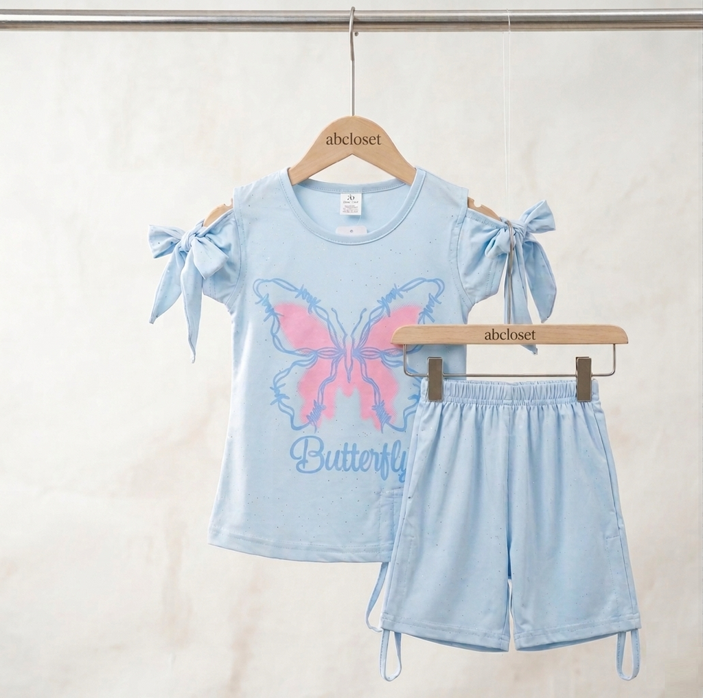 Butterfly Cold-Shoulder Top & Shorts Set