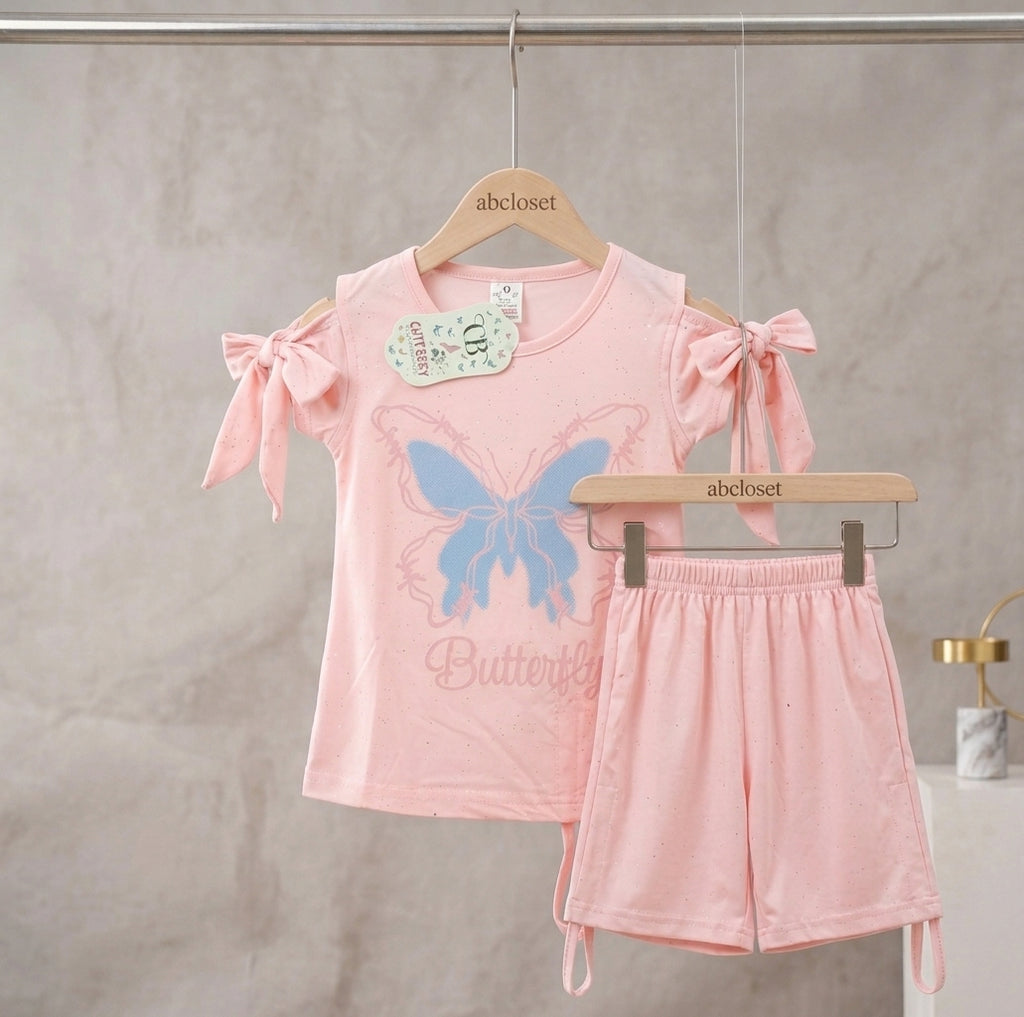 Butterfly Cold-Shoulder Top & Shorts Set