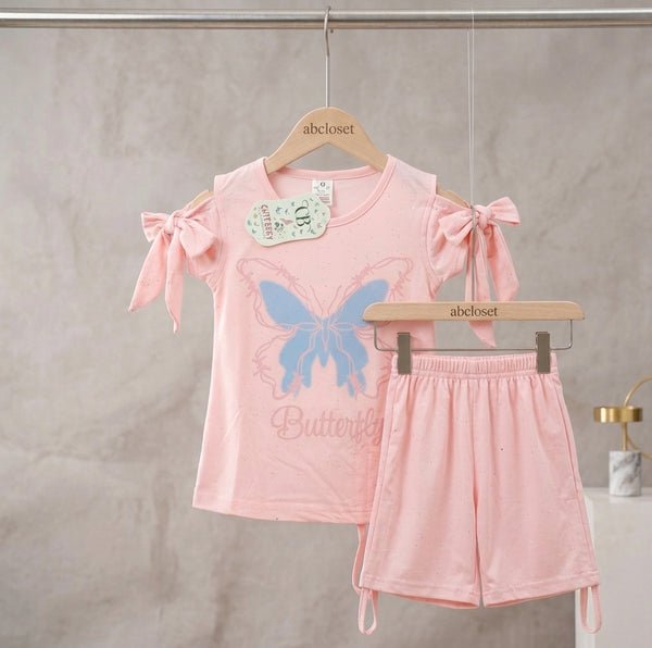 Butterfly Cold-Shoulder Top & Shorts Set