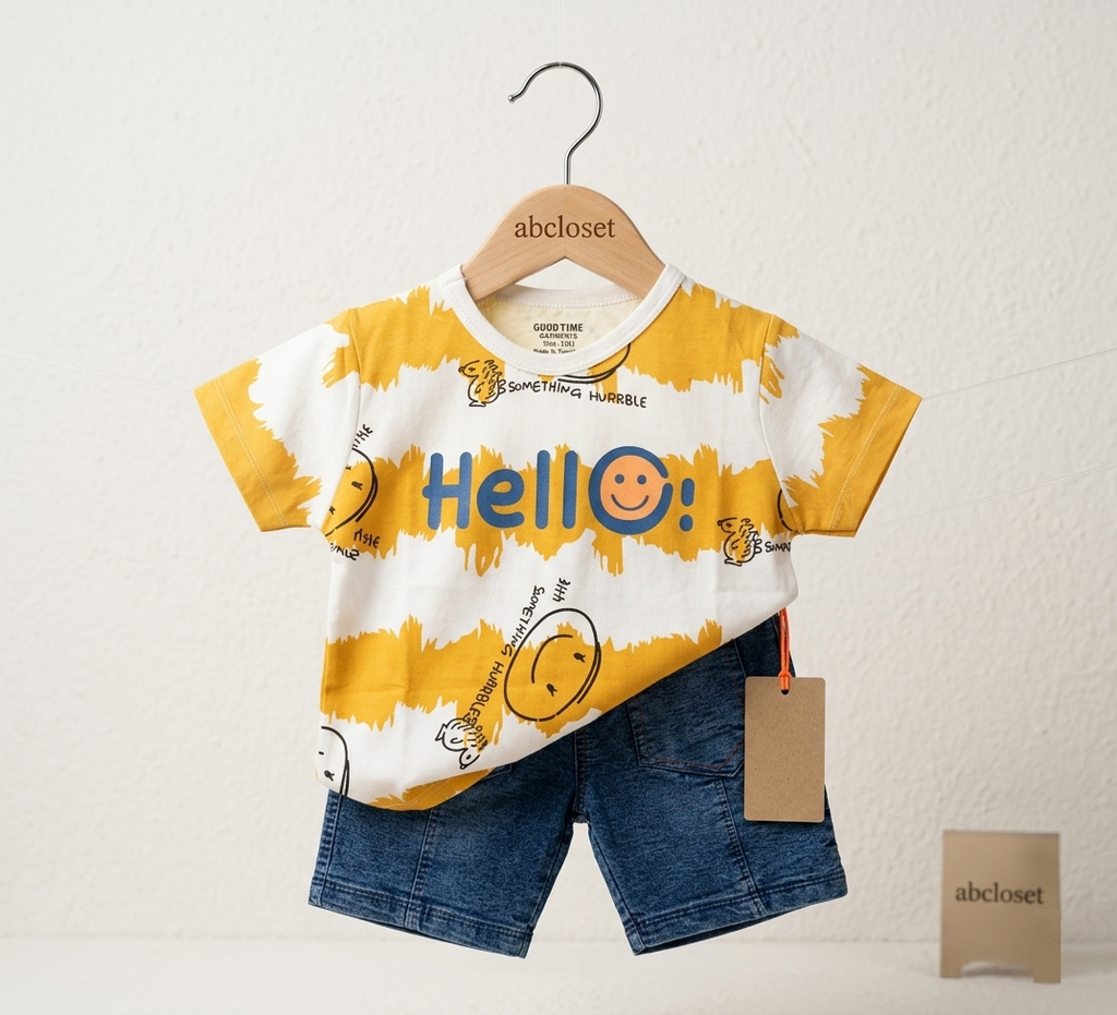 Sunny Smiley Tee & Denim Shorts Set