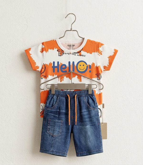 Sunny Smiley Tee & Denim Shorts Set