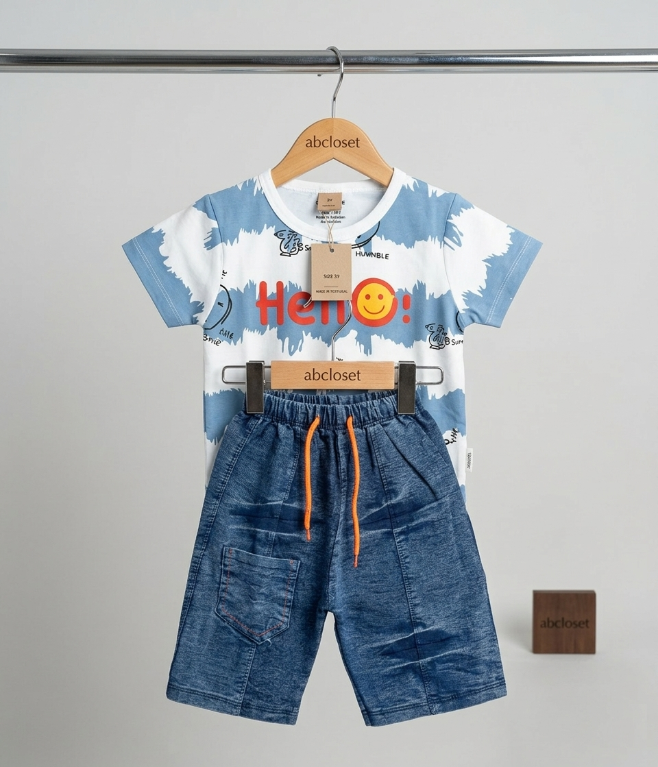 Sunny Smiley Tee & Denim Shorts Set