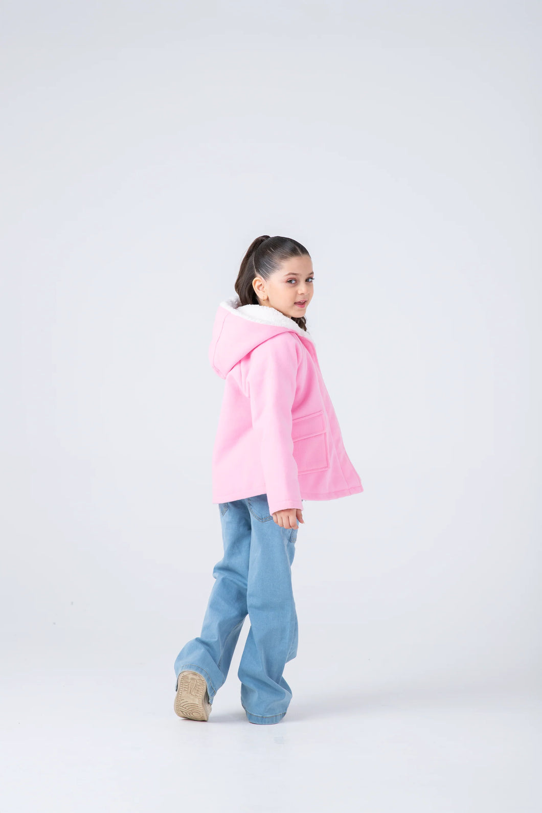 Girls Pink Pebble Felt Coat