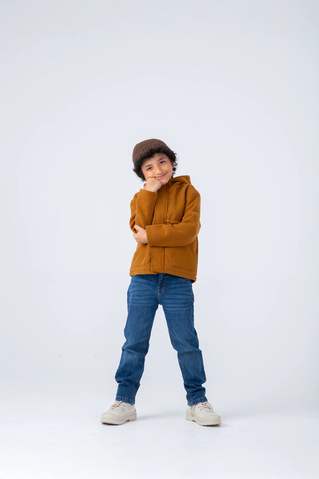 Boys Mustard Hooded Felt Jacket