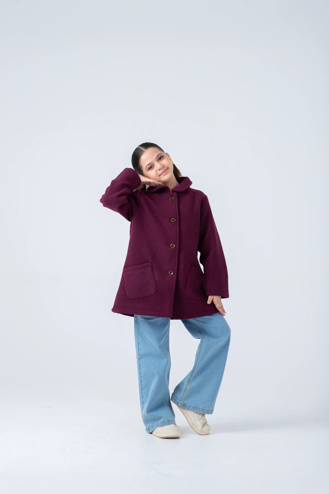 Girls' Maroon Felt Coat