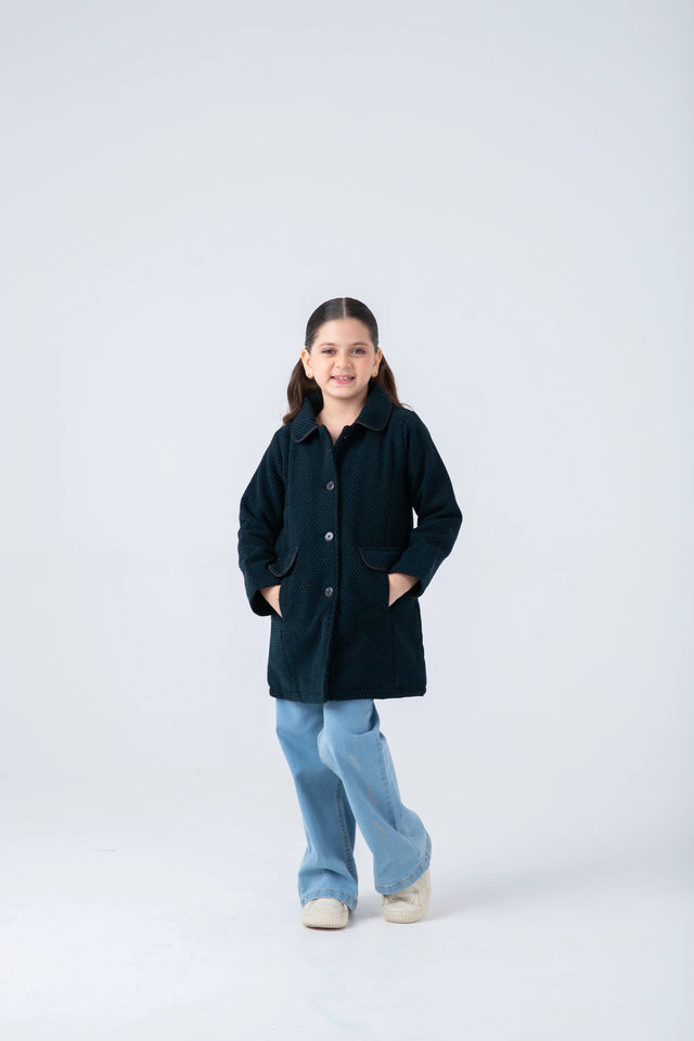 Girls Chic Black Felt Coat