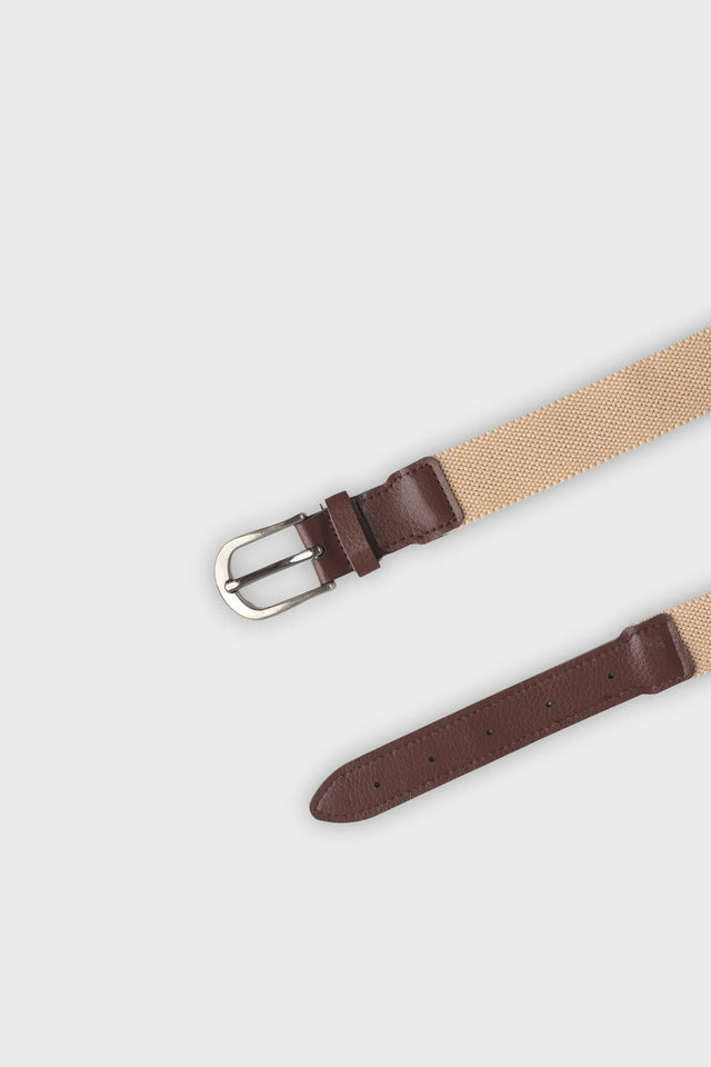 Boys Beige Textured Woven Belt