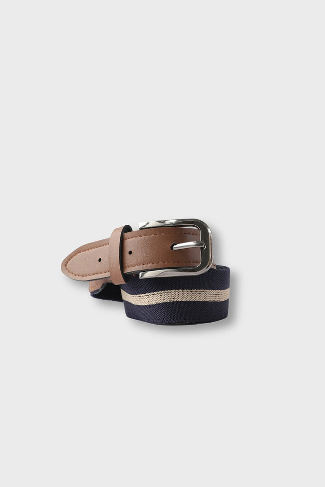 Boys Navy & Beige Striped Belt