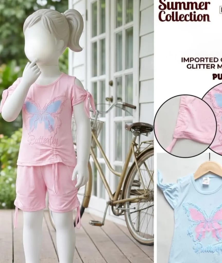 Butterfly Cold-Shoulder Top & Shorts Set