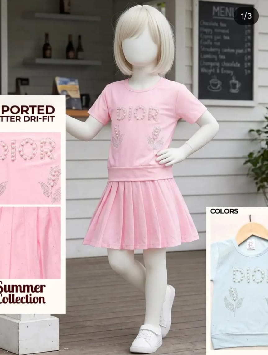 Elegant Pearl Top & Pleated Skirt Set