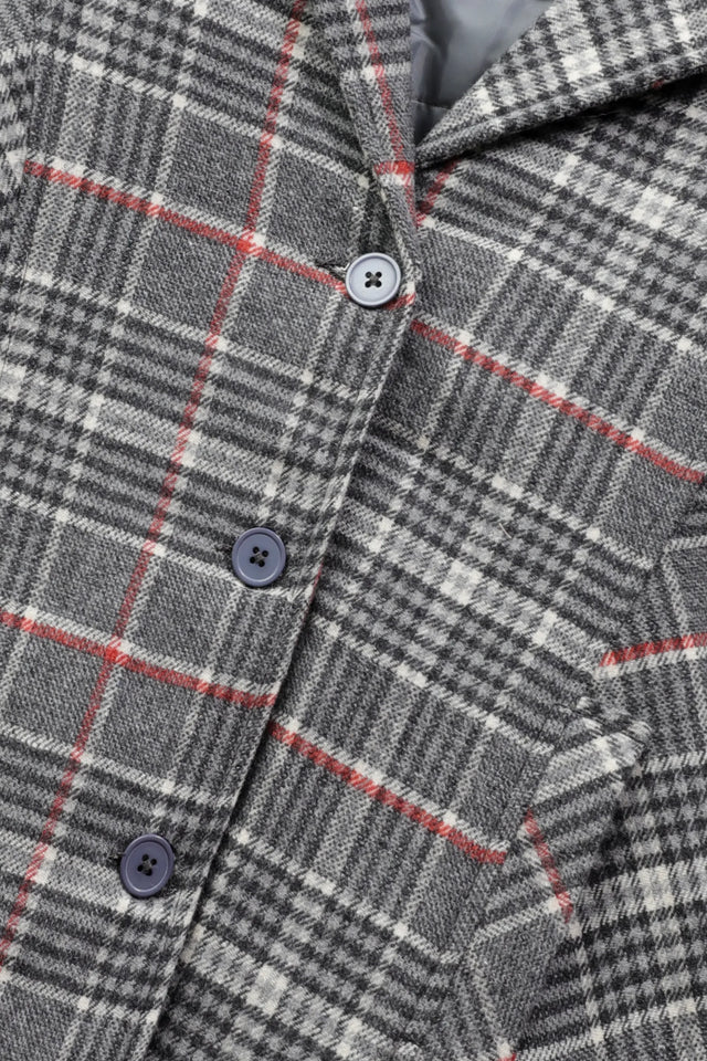 Girls' Grey Checkered Felt Coat