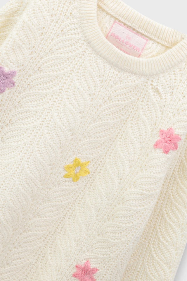 Creamy Floral Girls Sweater