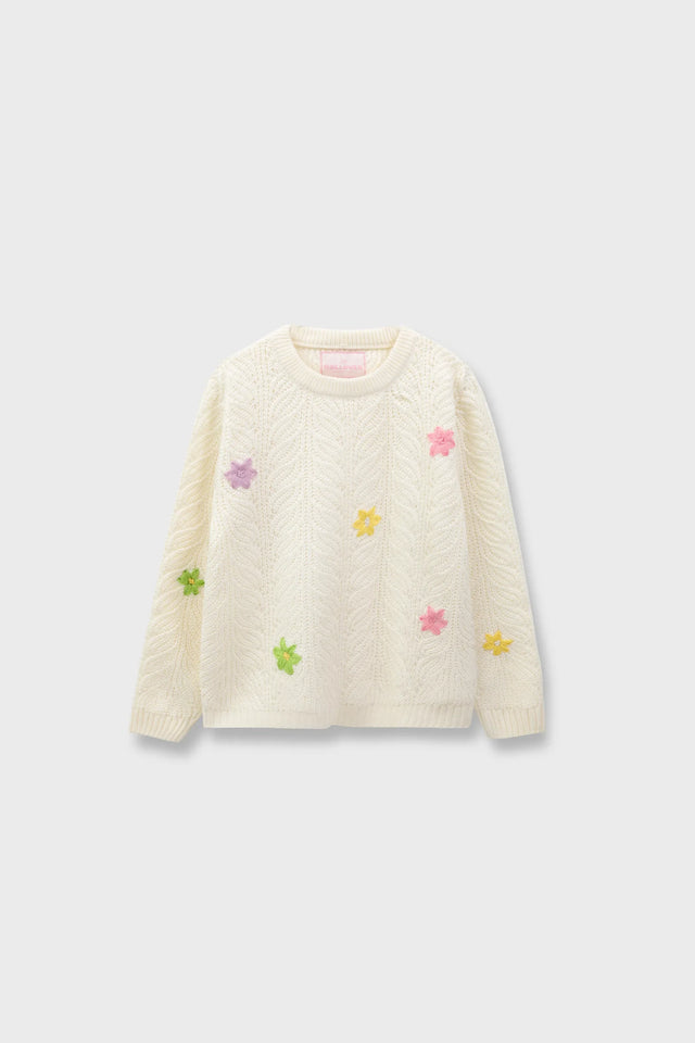 Creamy Floral Girls Sweater