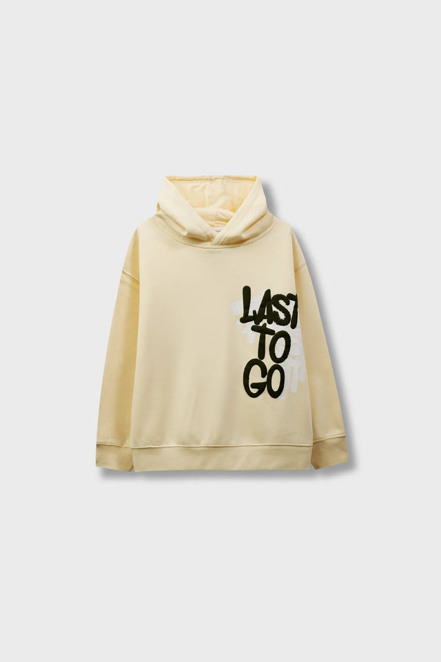 Boys Pale Yellow Graphic Fleece Hoodie