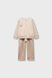 Girls Beige Embroidered Fleece Set