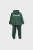 Boys Cozy Dark Green Hoodie Set