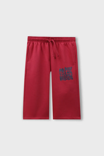 Girls Red Wide-Leg Fleece Trouser