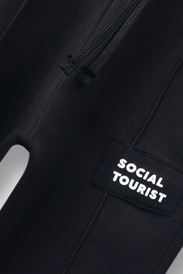 Girls Black Fleece Wide-Leg Trousers